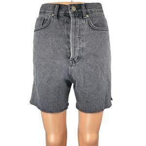 Storets Black High Waisted Frayed Raw Hem Cutoff Bermuda Denim Jeans Shorts Sz S